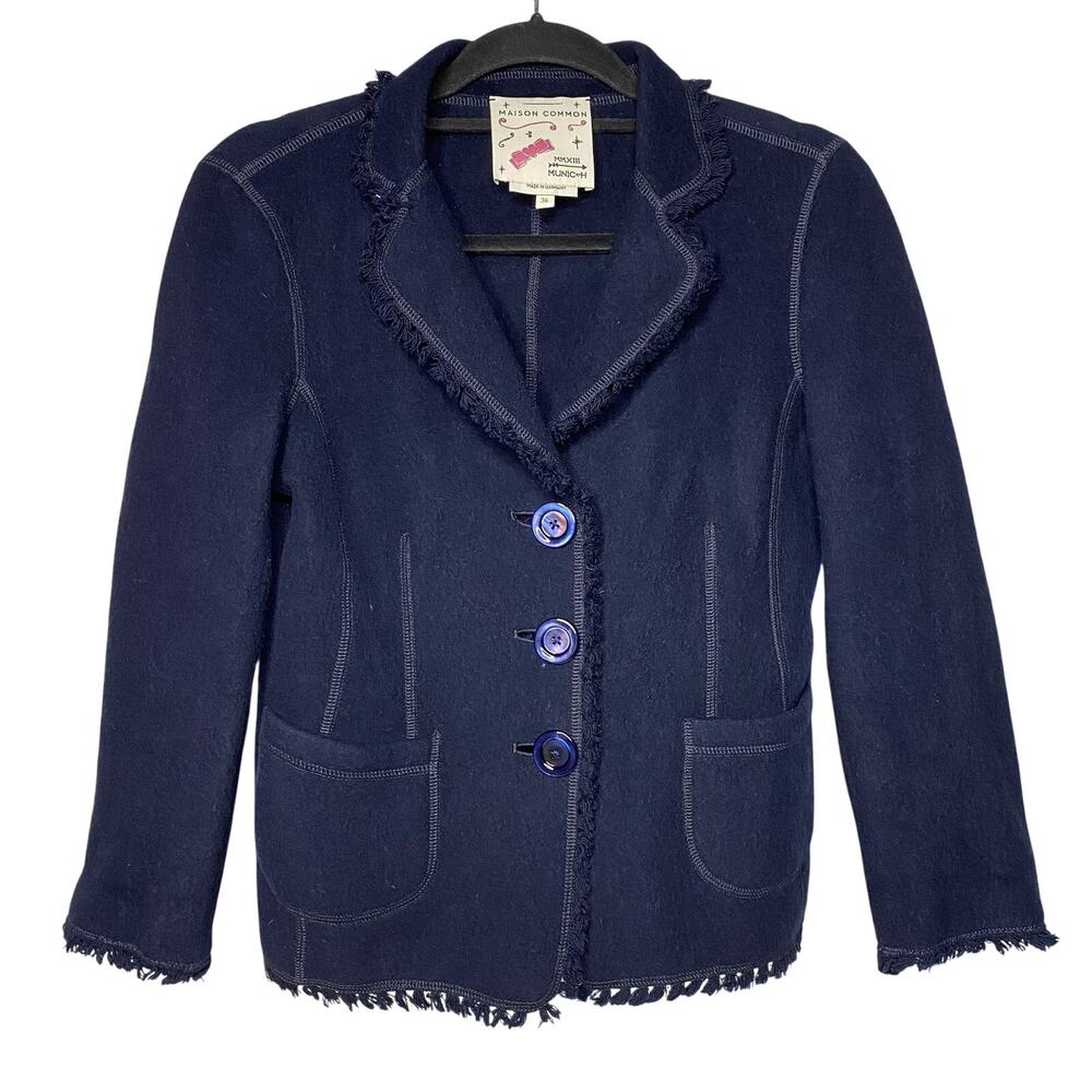 Maison Common Women's 36 US 6 Button Up 100% Cashmere Blazer Jacket Navy Blue
